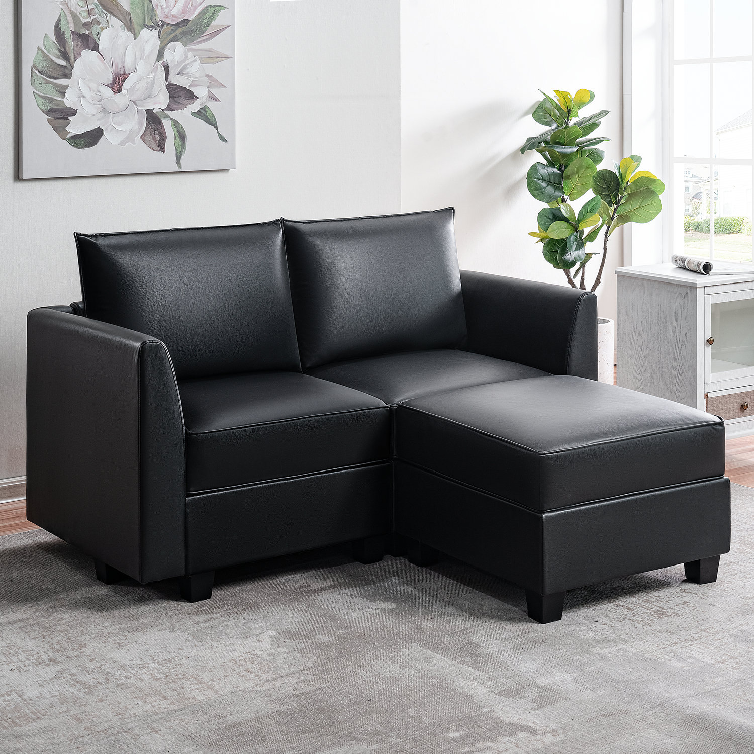 Hokku Designs Rudwan Modular Convertible Sectional Air Leather Loveseat Sofa with with Ottoman Reversible Chaise Wayfair